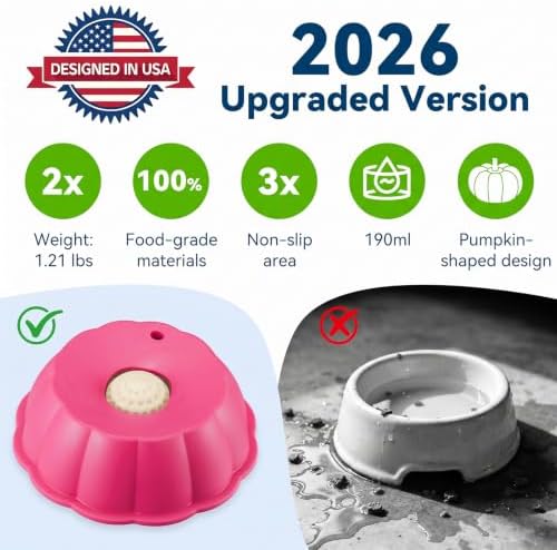 Dog Lick Bowl Ball Slow Feeder, Licking Bowl for Liquid Treat with Rolling Spin Sphere Roller Licker, Licky Feed Calming Anxiety Relief Enrichment Yogurt (Pink)
