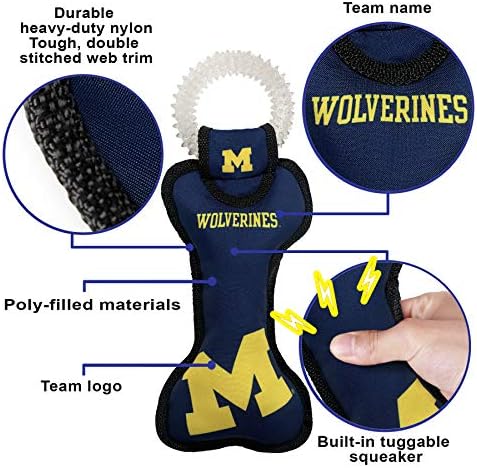 Pets First NCAA Michigan Wolverines Dental Dog TUG Toy with Squeaker. Tough PET Toy for Healthy Fun, Teething & Cleaning Pets Teeth & Gum