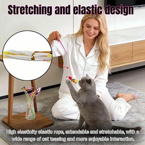 4-Pack Cat Wand Toys with Bells – Interactive Feather Teaser Wands for Indoor Cats & Kittens, Colorful Plush Mouse Lure, 11.8 Inch Fishing Pole Design for Exercise, Hunting & Boredom Relief