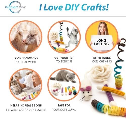 Glaciart One Indoor Catnip Cat Toy Pack - 5pc | Kitty Toys Include Wool Springs, Swabs & Mouse | for Activity, Exercise & Play | Filled w/Organic Catnip to Excite/Calm Pet | Great Gift Idea