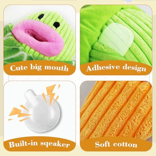 Andiker Dog Squeaky Toy, Cute Cabbage Shaped Detachable Puppy Plush Toy with Food-Leaking Design, Squeaker & Crinkle Paper, Interactive Dog Toy for Teething Chewing Playing (Orange)