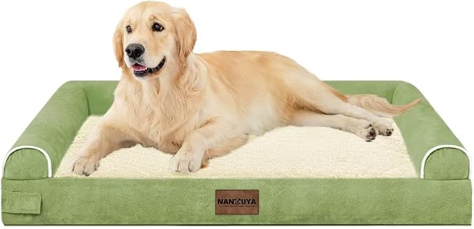 Orthopedic Dog Bed for Large Dogs, 36 x 27 Inch, Grass Green | Egg crate foam for joint support, 3-sided bolster pet sofa, waterproof lining, washable cover, and non-skid base