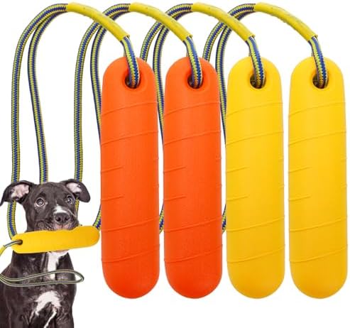 DEAYOU 4 Pack Dog Pool Toys, Interactive Dog Water Floating Toys with Rope, Fetch Training Bumpers Retrieving Dummy, Pet Throw Toy for Outdoor, Summer, Playing, Tug Game, Retriever