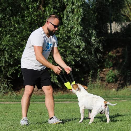 Bungee Dog Bite Tug Toy with 2 Strong Handles - Made of Durable & Tear-Resistant Fire Hose - Perfect for Tug of War, Fetch & Puppy K9 Training - Ideal Pull Toy for Medium to Large Dogs, Yellow