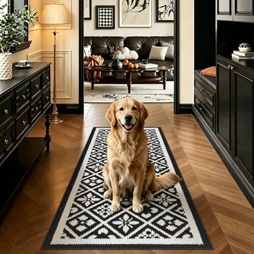 Ileading Hallway Runner Rug 2x6 ft,Washable Indoor Black Carpet with Non Slip Rubber Backing,Low Pile Durable Kitchen Floor Mat for Laundry Entryway Door & High Traffic Areas