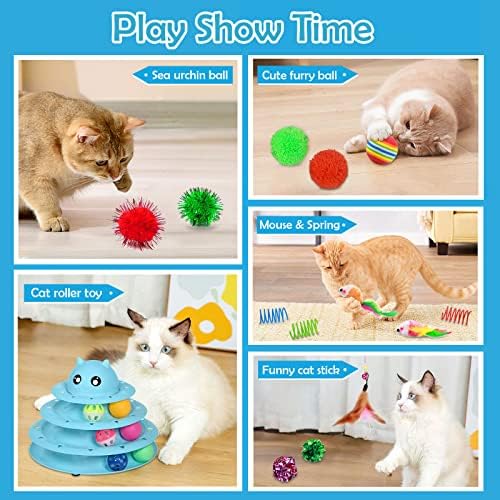 UPSKY 20 PCS Cat Toys Set with Teaser, Mice, Spring, and Various Ball Toys | Puzzle Kitten Toys, Sturdy Structure, Detachable Design, Easy to Assemble, Anti-Slip, Reduces Boredom for Indoor Cats