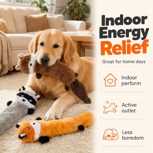 Durable Squeaky Dog Toys for Aggressive Chewers, Indestructible Stuffed Dog Toy for Small Medium Large Dogs, Interactive Chew Teething Puppy Toy for Indoor Outdoor Play (Reddish Brown)