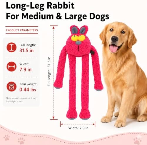 Squeaky Rabbit Dog Plush Chew Toy, Interactive Tug Squeaky Toy for Chewers, Medium Large Dogs & Fetch Play, 31.5 Inch Stuffed Play Toy with Stretchable Limbs for Gentle Gum Care & Boredom Relief