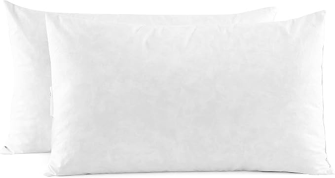 SNUG&COZY Luxury Goose Down Feather Pillow Inserts - 12x20IN, Double Layered Down-Proof Design, Ultra-Soft Cover, High Fill Weight, Pack of 2, White