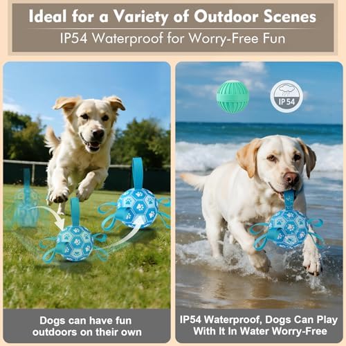 Interactive Dog Toys Dog Soccer Ball to Keep Them Busy(Blue) | Durable Automatic Moving Jumping Dog Balls with Straps for Small/Medium/Large Dogs,Rechargeable,Not for Aggressive Chewers