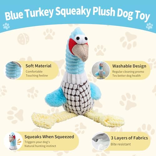 Blue Turkey Dogs Squeaky Plush Toys for Chewers