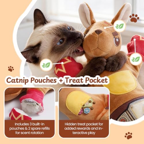 Cat Wrestling Glove, 22 inch Cat Puppet Wrestler with 5 Catnip Pouches & 3 Layer Resistant Protection, Interactive Cat Toy with Treat Pocket for Boredom Relief & Mental Stimulation