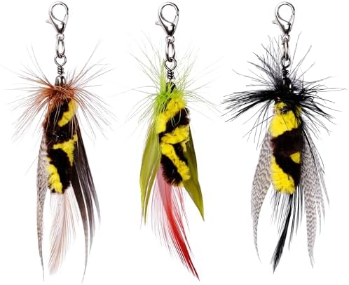 JXFUKAL Cat Feather Toy Refills, 3Pcs Simulation Mini Insects Cat Lures Wand Attachment Replacement for Kitty Kitten Indoor Accessories