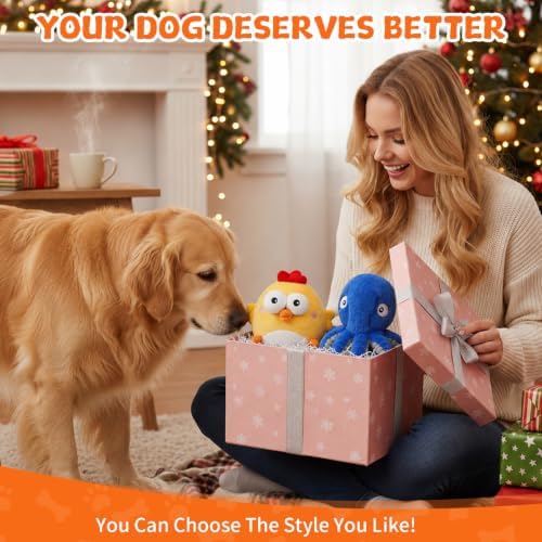 Replacement Plush Cover for Interactive Dog Toy, Soft Dog Squeaky Toy with Crazy Crinkle and Strong Zipper for Small Large Dogs Keep Busy, Washable Plush Cover Without Ball (Yellow Chicken)