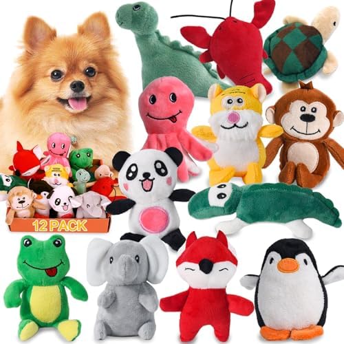 Squeaky Dog Toy for Puppy Small Medium Dogs, Stuffed Samll Dog Toys 12 Pack | Soft Plush Pet Doggie Toy Set, Cute Safe Pet Chew 12 Pack for Puppies Teething