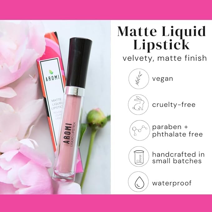 Aromi Sand Nude Matte Liquid Lipstick | Light, Peachy Nude Lip Color, Long Lasting and Smear Proof Lipstick, Handmade, Vegan and Cruelty-free Beauty