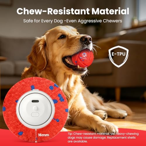 Interactive Dog Toys Dog Ball - Auto Bouncing & Rolling, Chew-Resistant E-TPU Material, 3 Interactive Modes, IPX7 Waterproof, Smart Chase Pet Toy Ball for Medium and Large Dogs (Red)
