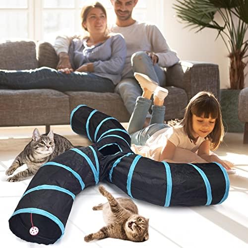 Bemodst Collapsible S-Shape Cat Tunnels - 3-Way Interactive Maze Toy for Kitten, Rabbit, Ferret
