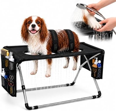Dog Grooming Hammock Stand, Foldable Pet Bathing Stand, Black