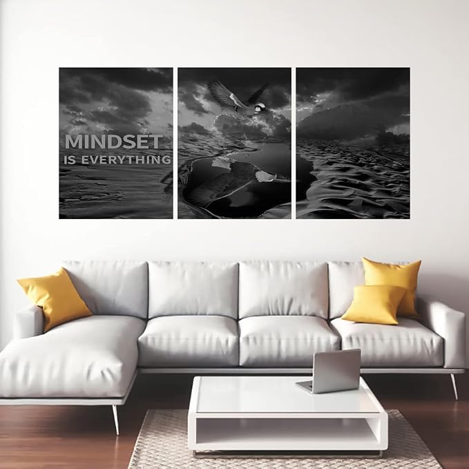 Yetaryy 3 Panels Inspirational Canvas Painting Motivational Wall Art Success Framed Poster Grind Hustle Positive Quotes Wall Poster Office Inspirational Wall Décor 60''W x 28''H (Animals-HeiYing-3L)