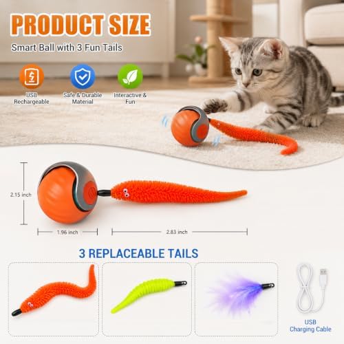 Interactive Cat Toy Ball for Indoor Cats (Orange)
