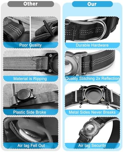 ONEONTA Airtag Dog Collar | Waterproof Airtag Dog Collar Holder with Removable Metal Loop - Airtag Collar Heavy Duty, Reflective, Ultra-Durable, Comfortable Padded, for Small Medium Large Dog, Blue L