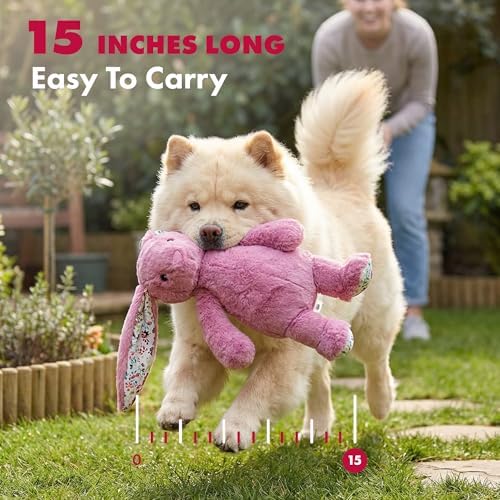 Petlou Dog Plush Toys,Crinkle Toy, Interactive Stuffed Squeaky Toys Chew for Medium Small Large Dogs,Cute (15" Promo Rabbit-Lavender)