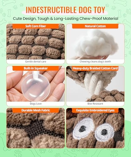 Squeaky Plush Dog Toy, Brown Stuffed Animal Chew Toy for Small Dogs