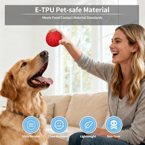 Interactive Dog Toys Dog Ball, Durable Motion Pet Toys for/Small/Medium/Large Dogs, Birthday Gifts, Automatic Moving, Bouncing and Rotating, E-TPU Material, IP54 Waterproof (Red)