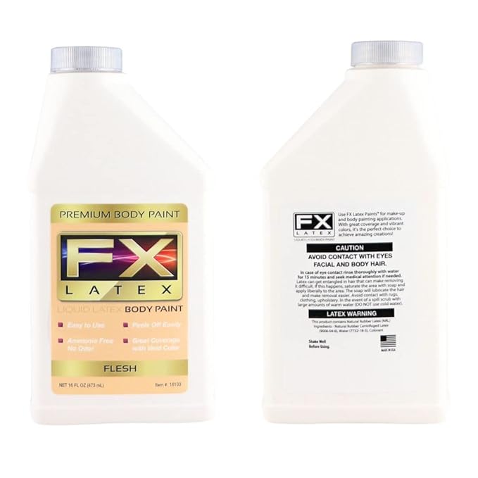 Liquid Latex - Face and Body Paint, Ammonia Free, Easy On and Off, Cosplay Makeup, Create Professional Monster, Zombie Arts 16 Oz (Flesh)