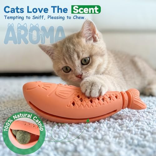 NEZIN 3 Pack Catnip Toys, Silicone Fish Cat Toys for Indoor Cats, Interactive Soft Chew Kicker Cat Toys for Indoor Cats & Kittens, Drives Bored Cat Crazy with Fun