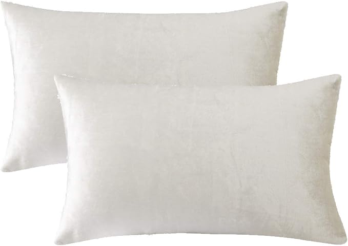 GIGIZAZA White Velvet 12x20 Lumbar Decorative Throw Pillow Covers Cases for Sofa Bed 2 Pack Soft Cushion Cover