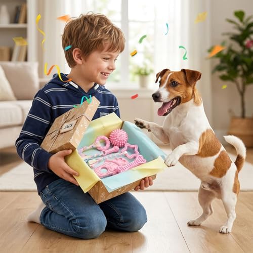 Puppy Chew Toys 6 Pack for Small Dogs, Teething Toys for Puppy Easy Clean Rubber Bone Star Stick Donut Slipper Spiky Ball Set for Small Breed Teething Relief (Dogbed not Included)