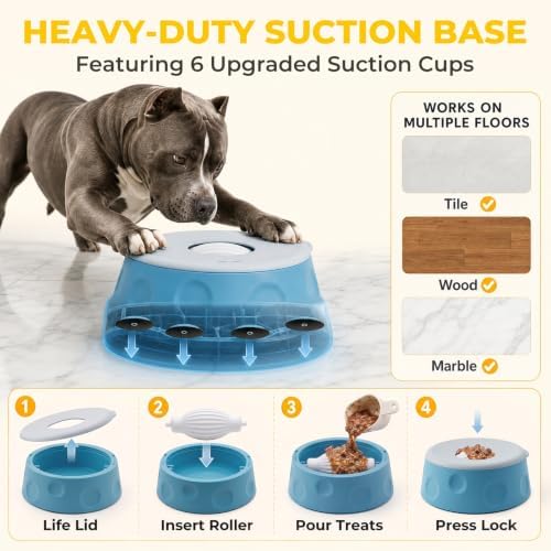 Slow Feeder Dog Bowl with Rolling Ball, Interactive Dog Lick Bowl
