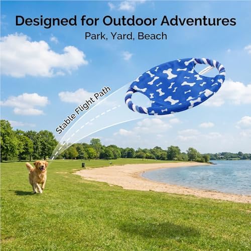 Dog Rope Flying Disc Toy with Squeaker | Durable Canvas Center & Braided Cotton Rope Ring | 2-in-1 Fetch & Tug Interactive Toy for Small & Medium Dogs | 9 Inch
