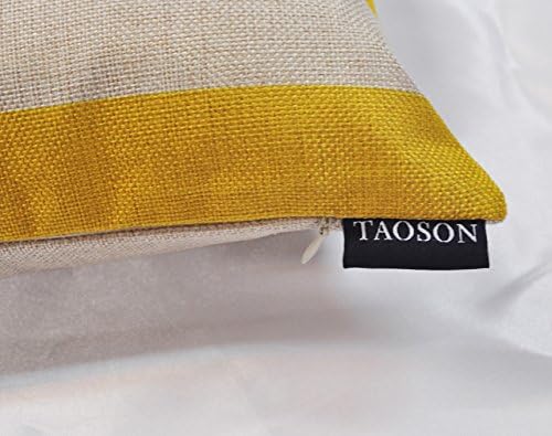 TAOSON Gold Stripe Bohemian Style Antique Cotton Blend Linen Sofa Throw Pillowcase Cushion Cover Pillow Cover with Hidden Zipper Closure Only Cover No Insert 20x20 Inch 50x50cm