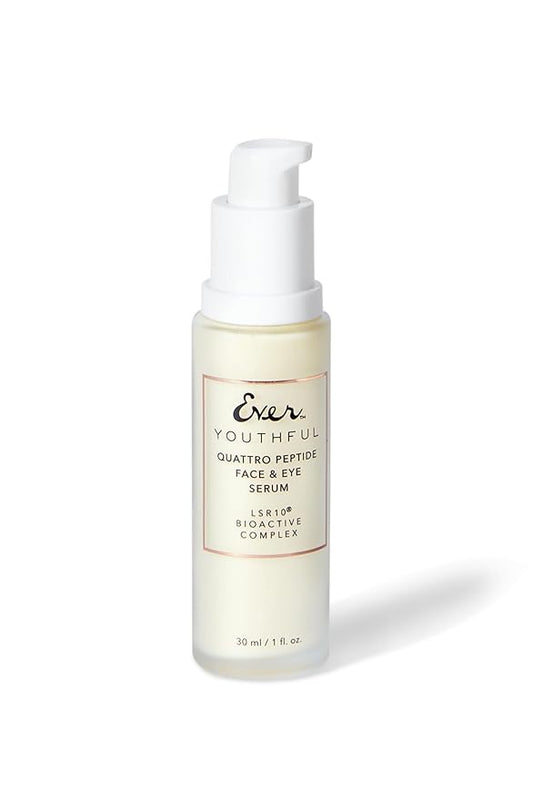 EVER Travel Youthful Quattro Peptide Face & Eye Serum with LSR10 — Portable Size for On-the-Go Firming & Smoothing Treatment