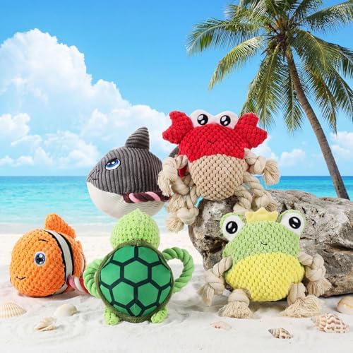 Gemscream 5 Pack Ocean Dog Toys Animal Plush Rope Interactive Tug