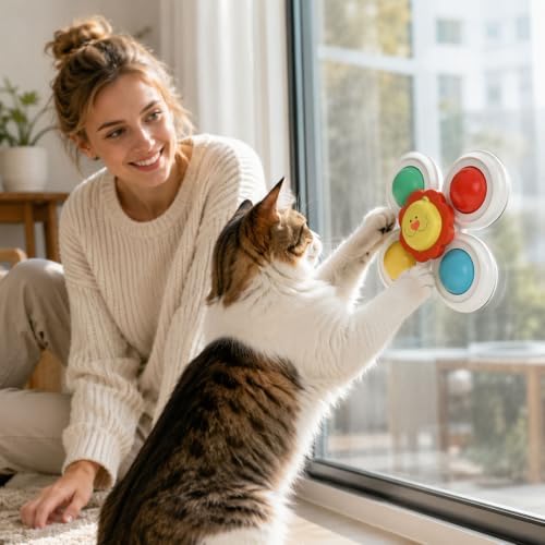 Suction Cup Cat Toy, Interactive Suction Cup Window Spinner Toys, Wall Mount Spinning Cat Toy for Indoor Cats, Durable Interactive Pet Toy, Lion