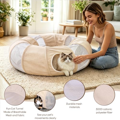 Ownpets 2 in 1 Collapsible Cat Tunnel for Indoor Cats with Cushion Bed