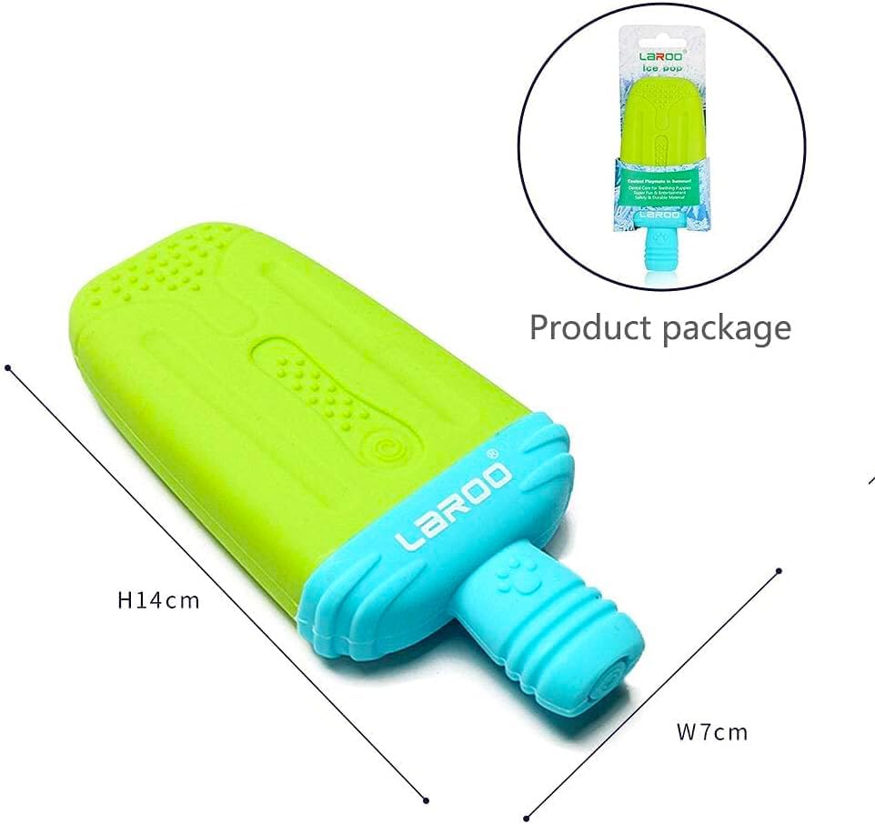 LaRoo Dogs Toys for Summer Cooling, Frozen Dog Toys, Full with Water Frozen, Prevention of Heat Stroke Upgraded Teething Chew Toy (Ice Pop Shape-Green)