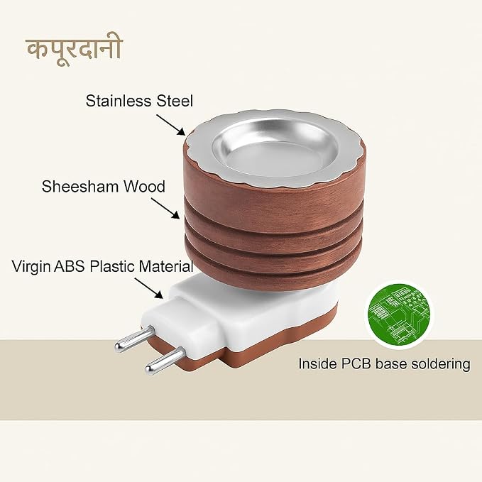 Electric Wooden Camphor Burner & Essential Oil Diffuser | Kapoor Dani for Pooja, Havan, Meditation | Fragrance Diffuser & Kappor Stand for Home & Office Use (Wooden)
