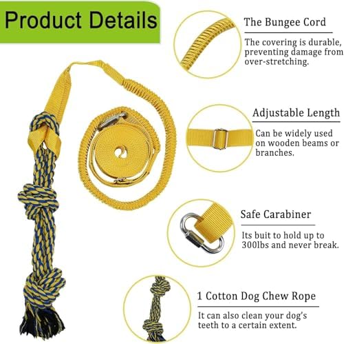 Dog Bungee Tug Toy Hanging from Tree, Outdoor Interactive Tether-Yellow