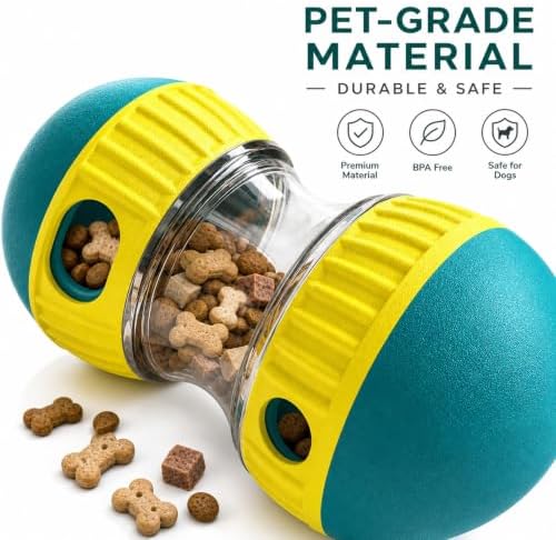 Interactive Dog Treat Dispenser Toy Ball, Adjustable Slow Feeder Rolling Ball, Puzzle Toys for Small Medium Large Dogs to Stimulate Intelligence and Relieve Boredom(Green and Yellow)