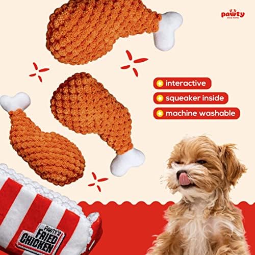 PAWTY Fried Chicken Interactive Dog Toy - Snuffle Nosework Puzzle with Squeaker - Pet Stress Relief Game - Nosework Hide Treat Food Puzzle - Medium Dog - Durable Cute Dog Gifts
