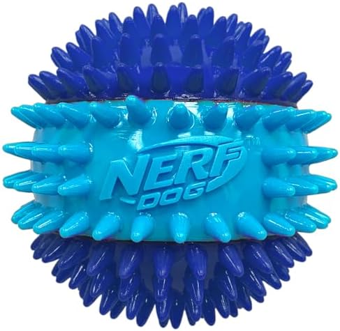 Nerf Dog 3.7in TPR 3-Part Spike Squeak Ball Dog Toy - Dark Blue/Light Blue (Pack of 2)