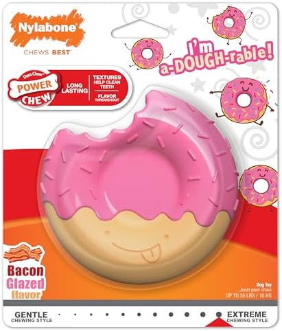 Nylabone Power Chew Donut Dog Chew Toy, Bacon Glazed Flavor, Medium