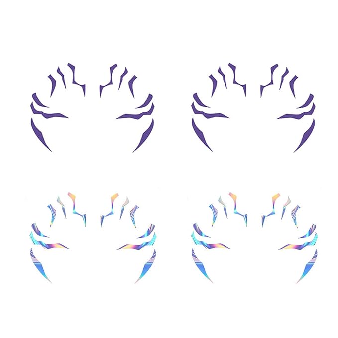 Rumi Tattoos – 1 Design x 4 Pieces (Purple), Temporary Face Tattoos, Waterproof & Skin-Safe for Cosplay, Festivals & Parties (Purple+Holographic)