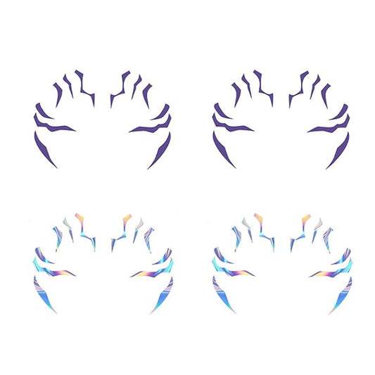 Rumi Tattoos – 1 Design x 4 Pieces (Purple), Temporary Face Tattoos, Waterproof & Skin-Safe for Cosplay, Festivals & Parties (Purple+Holographic)