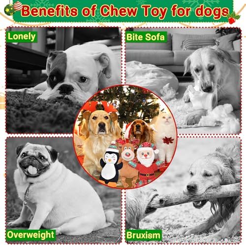 3 Pack Christmas Dog Toys,Christmas Squeaky Interactive Dog Toys with Crinkle Dog Gifts for Puppy, Small, Medium, Large Dogs